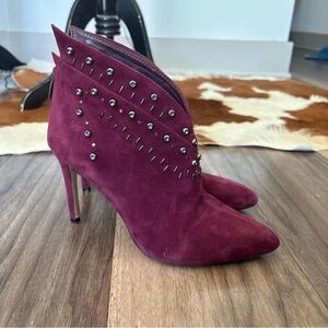Vince Camuto Wine Suede Studded Pointed Ankle Boots